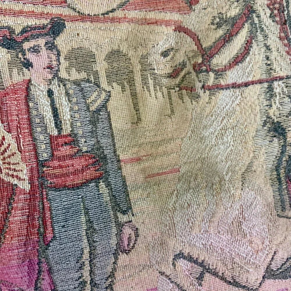 VTG Italian Tapestry Wall Hanging Elegant 19th Century Garden Scene Courting